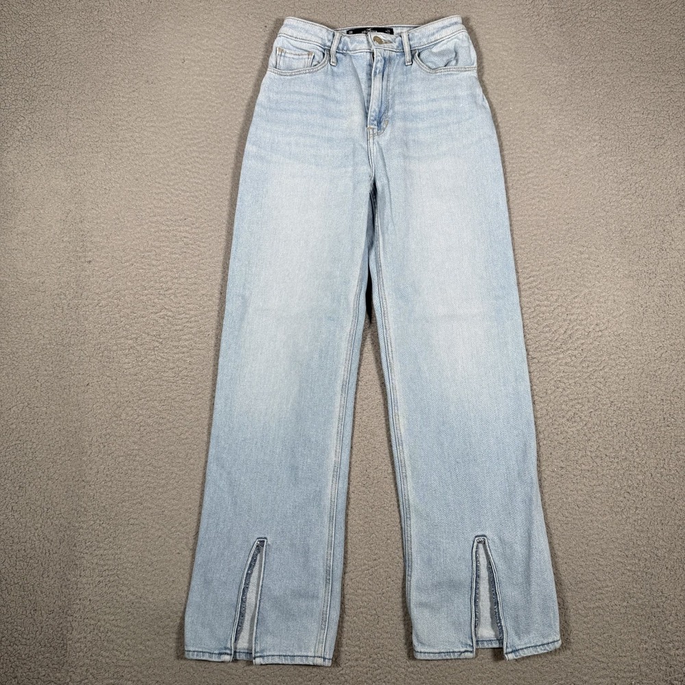 Hollister Jeans Womens 0R 24x29 Blue Ultra High Rise Dad Straight Fit Split Hem